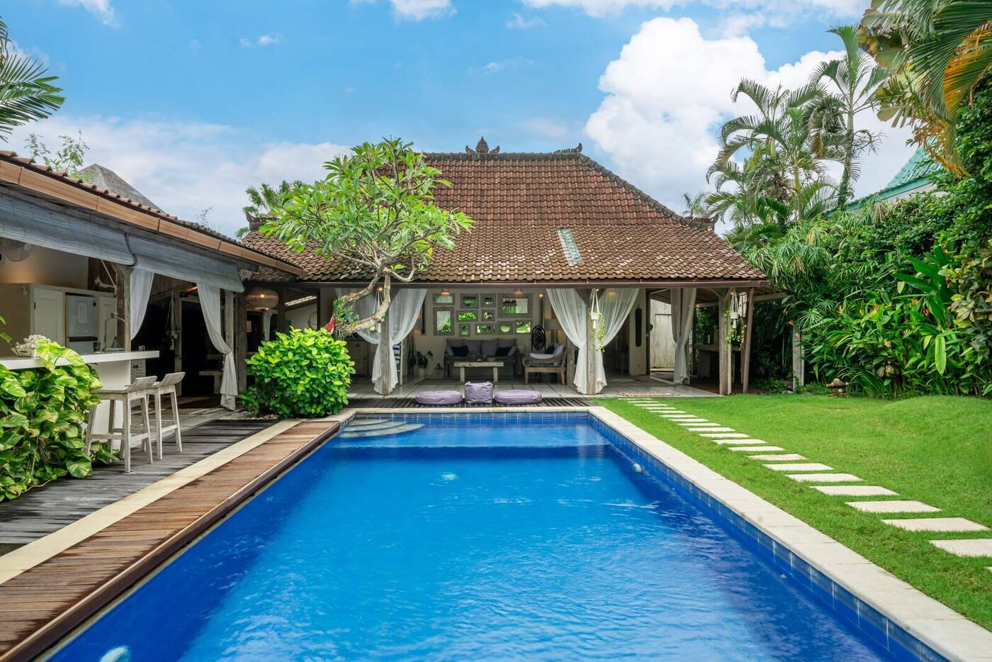Private 8x16 m pool and open-air living pavilion at Villa Desa Naga 1, Canggu, Bali